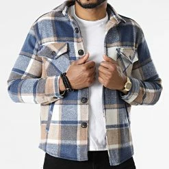 Acheter 🔥 Surchemise A Carreaux HP03210 Bleu Marine Beige de Frilivin 😀 -Promos Frilivin Magasin frilivin 297115 HP03210 3 20220105T164035 03