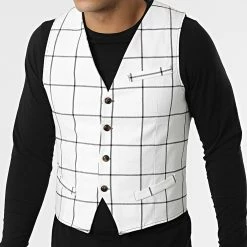 Bon marché 😉 Gilet A Carreaux 6390 Blanc de Frilivin 🧨