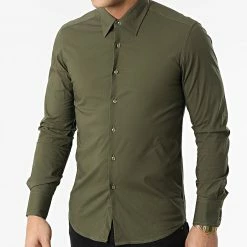 Grosses soldes 🥰 Chemise Manches Longues NS-7179 Vert Kaki de Frilivin 🌟