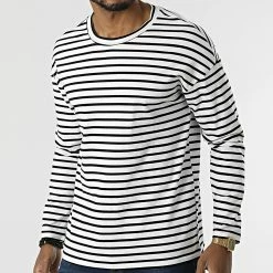 Tout neuf ⭐ Tee 👕 Shirt A Manches Longues BM1520 Blanc Noir de Frilivin 🧨