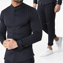 Meilleure vente ✨ Ensemble Chemise Manches Longues Pantalon 4206 Bleu Marine de Frilivin 🎁