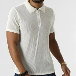 Tout neuf 😍 Tee 👕 Shirt Col Zippé BM1388 Blanc Cassé de Frilivin 🌟 -Promos Frilivin Magasin frilivin 302169 BM1388 15 20220209T083441 03