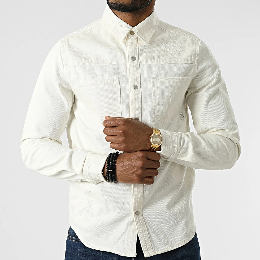 Nouveau 😍 Surchemise Jean VJ238 Blanc de Frilivin ✔️ 5 Nouveau 😍 Surchemise Jean VJ238 Blanc de Frilivin ✔️ – Image 3