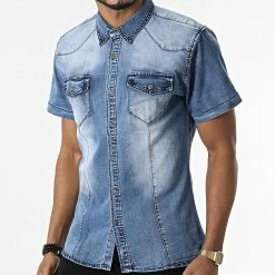 Meilleure vente 🔔 Chemise Jean A Manches Courtes CA-638 Bleu Denim de Frilivin ✨