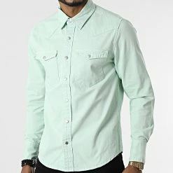 Acheter 😍 Chemise Jean Manches Longues VJ338 Vert Clair de Frilivin 🎁