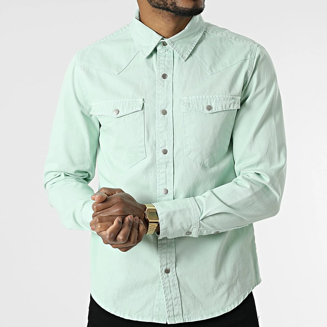 Acheter 😍 Chemise Jean Manches Longues VJ338 Vert Clair de Frilivin 🎁 5 Acheter 😍 Chemise Jean Manches Longues VJ338 Vert Clair de Frilivin 🎁 – Image 3