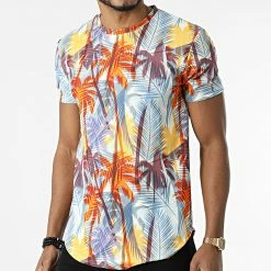 Meilleure vente ✔️ Tee 👕 Shirt Oversize 15820 Beige Bleu Clair Orange Floral de Frilivin 🤩