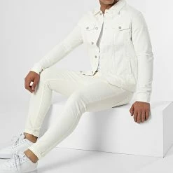 Acheter 🤩 Ensemble Veste En Jean Et Jean VJ391 Beige Clair de Frilivin 🧨