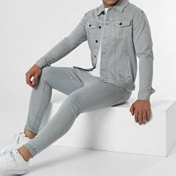 Bon marché ✔️ Ensemble Veste En Jean Et Jean VJ391 Gris de Frilivin 😀