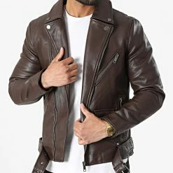Coupon 😀 Veste Biker QQ635 Marron de Frilivin 🧨
