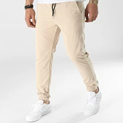 Remise 👏 Pantalon Jogging A Bandes 60026 Beige de Frilivin ⌛