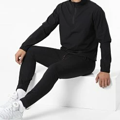 Nouveau 🛒 Ensemble De Survetement Veste Col Zippé Pantalon Jogging P3221 Noir de Frilivin 🥰