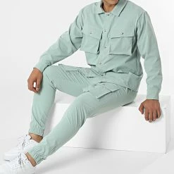 Remise 🎁 Ensemble Veste Jogger Pant 50061 Vert Menthe de Frilivin 😍