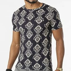 Meilleur prix ⌛ Tee 👚 Shirt C5624 Bleu Marine Beige de Frilivin 🌟