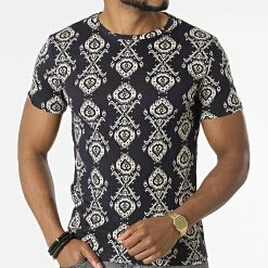 Meilleur prix ⌛ Tee 👚 Shirt C5624 Bleu Marine Beige de Frilivin 🌟 -Promos Frilivin Magasin frilivin 313924 C5624 20220411T161226 03