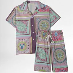 Offres 💯 Ensemble Chemise Manches Courtes Et Short Enfant ZD001 Rose Vert Renaissance de Frilivin 😀