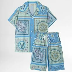 Bon marché 😍 Ensemble Chemise Manches Courtes Et Short Enfant ZD001 Bleu Renaissance de Frilivin 👍