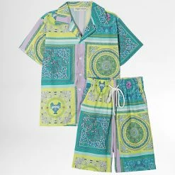 Nouveau 🔔 Ensemble Chemise Manches Courtes Et Short Enfant ZD001 Vert Jaune de Frilivin 🥰