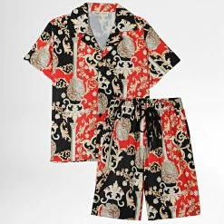 Grosses soldes 🤩 Ensemble Chemise Manches Courtes Et Short Enfant ZD002 Rouge Noir Renaissance de Frilivin ❤️