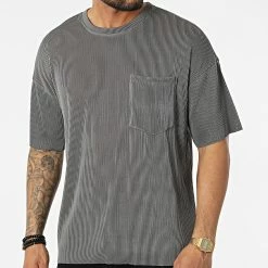 Grosses soldes 👏 Tee 👕 Shirt A Poche Poitrine BM1526 Gris Anthracite de Frilivin 🎁