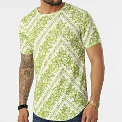 Meilleure vente ⭐ Tee 👕 Shirt Oversize 15805 Beige Vert Clair Floral de Frilivin 👍