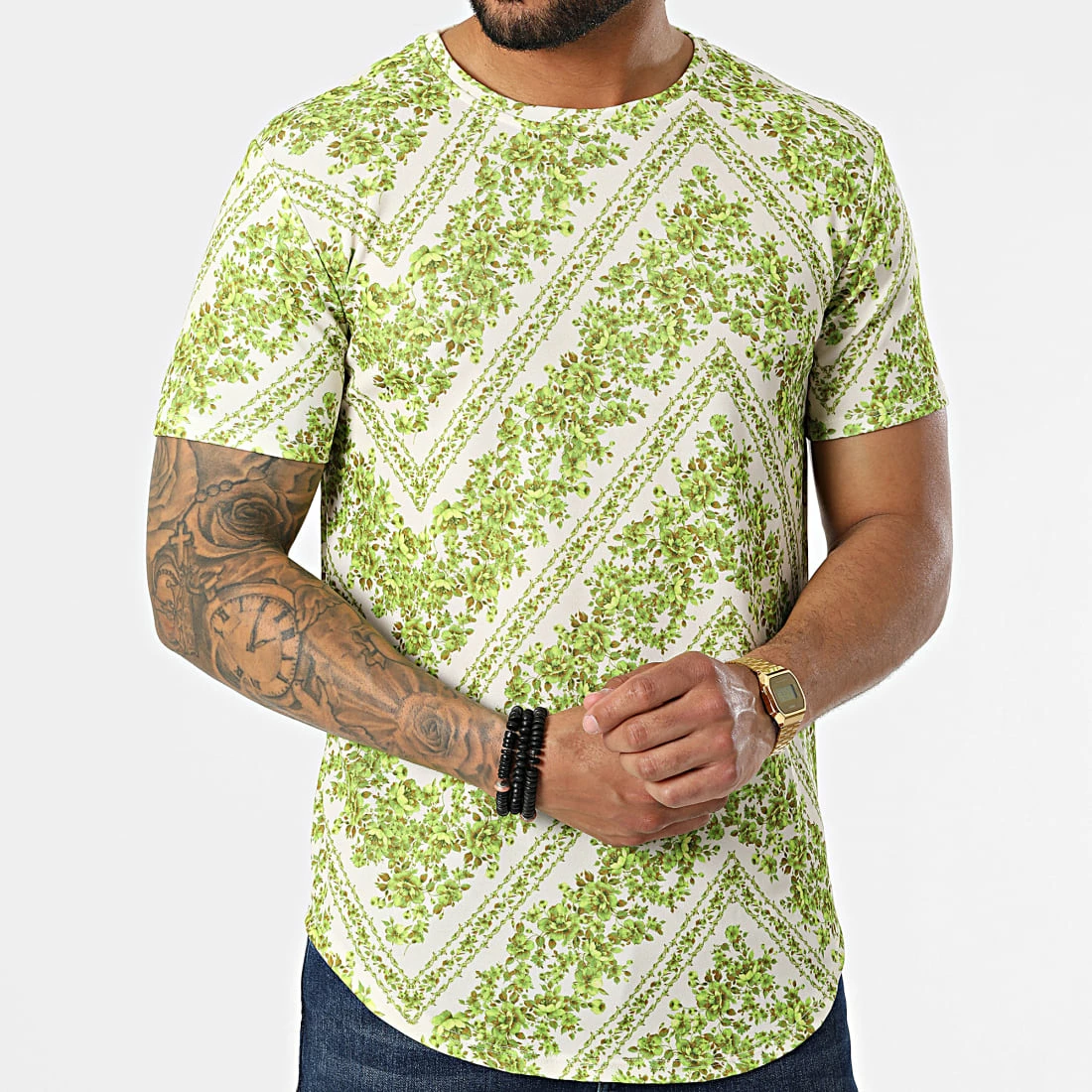 Meilleure vente ⭐ Tee 👕 Shirt Oversize 15805 Beige Vert Clair Floral de Frilivin 👍 5 Meilleure vente ⭐ Tee 👕 Shirt Oversize 15805 Beige Vert Clair Floral de Frilivin 👍 – Image 3