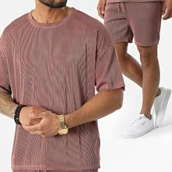Acheter ⭐ Ensemble Tee 👕 Shirt Et Short Jogging BM1516 Rose de Frilivin 🌟