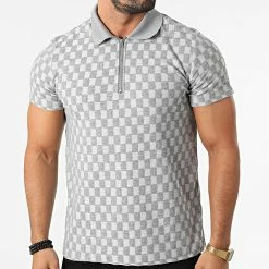 Budget ❤️ Polo Manches Courtes A Carreaux BM1391 Gris de Frilivin ✔️