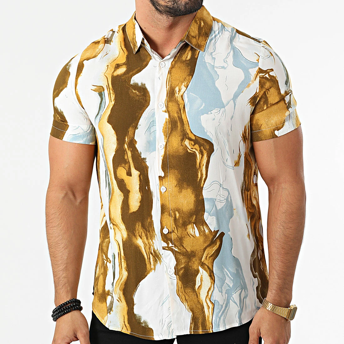 Bon marché 😍 Chemise A Manches Courtes BM1380 Camel Blanc de Frilivin ✨ 3 Bon marché 😍 Chemise A Manches Courtes BM1380 Camel Blanc de Frilivin ✨