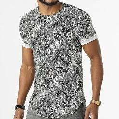 De gros 💯 Tee 👕 Shirt Oversize U1160 Blanc Noir Floral de Frilivin 💯