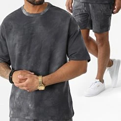 Vente flash 🔔 Ensemble Tee 👕 Shirt Et Short Jogging Tie And Dye BM1517 Gris Anthracite de Frilivin 🔥