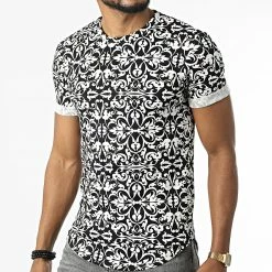 Grosses soldes 🤩 Tee 👕 Shirt Oversize U1157 Noir Blanc Renaissance Floral de Frilivin 🧨