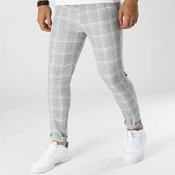 Meilleur prix 😉 Pantalon A Carreaux Slim BM1523 Gris Chiné de Frilivin 😍