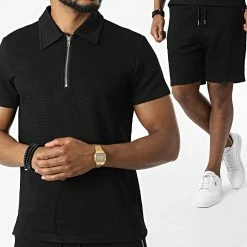 Remise 😀 Ensemble Polo A Manches Courtes Et Short Jogging BM1528 Noir de Frilivin 😉