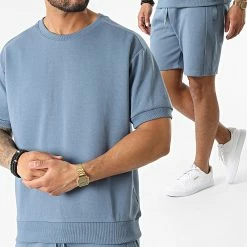 Meilleur prix 🎉 Ensemble Tee 👚 Shirt Et Short Jogging BM1556 Bleu de Frilivin 🔔