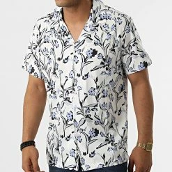 Vente flash ❤️ Chemise Manches Courtes Floral BM1656 Blanc de Frilivin 🔔