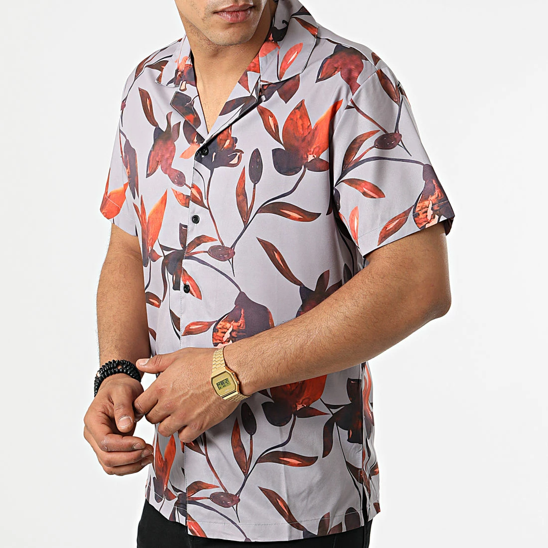 Meilleure vente 🎉 Chemise Manches Courtes Floral BM1657 Gris Orange de Frilivin 👍 5 Meilleure vente 🎉 Chemise Manches Courtes Floral BM1657 Gris Orange de Frilivin 👍 – Image 3