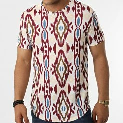 Offres 🌟 Tee 👕 Shirt Oversize 15953 Beige Bordeaux de Frilivin ⭐