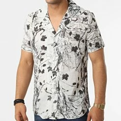 Bon marché ❤️ Chemise Manches Courtes Floral BM1630 Gris de Frilivin 👏