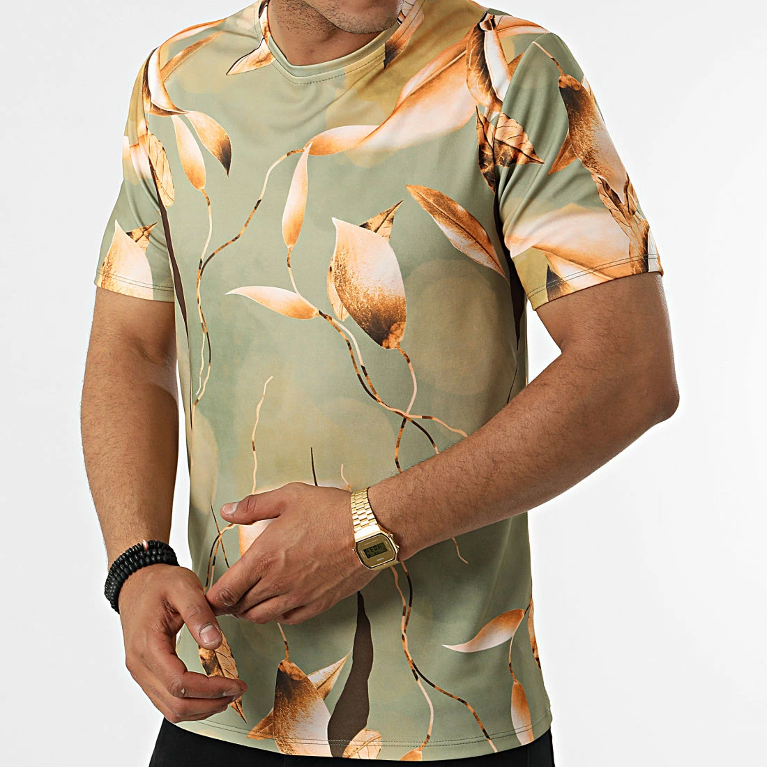 Promo 🧨 Tee 👕 Shirt Floral 16012 Vert Orange de Frilivin 🔥 5 Promo 🧨 Tee 👕 Shirt Floral 16012 Vert Orange de Frilivin 🔥 – Image 3