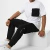 Promo 💯 Ensemble Tee 👕 Shirt Poche Jogger Pant 5772 Blanc Noir de Frilivin 🎁