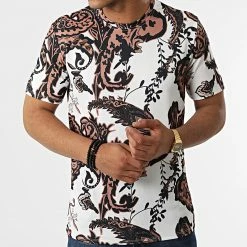 Meilleur prix 🎁 Tee 👕 Shirt Floral 16009 Blanc Marron de Frilivin 🎉 -Promos Frilivin Magasin frilivin 322903 16009 20220610T154929 03