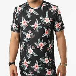 Vente flash 🛒 Tee 👕 Shirt Floral 16007 Noir de Frilivin 👏