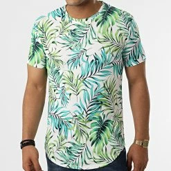 Grosses soldes 😀 Tee 👕 Shirt Oversize Floral 15998 Blanc Vert de Frilivin 🎉