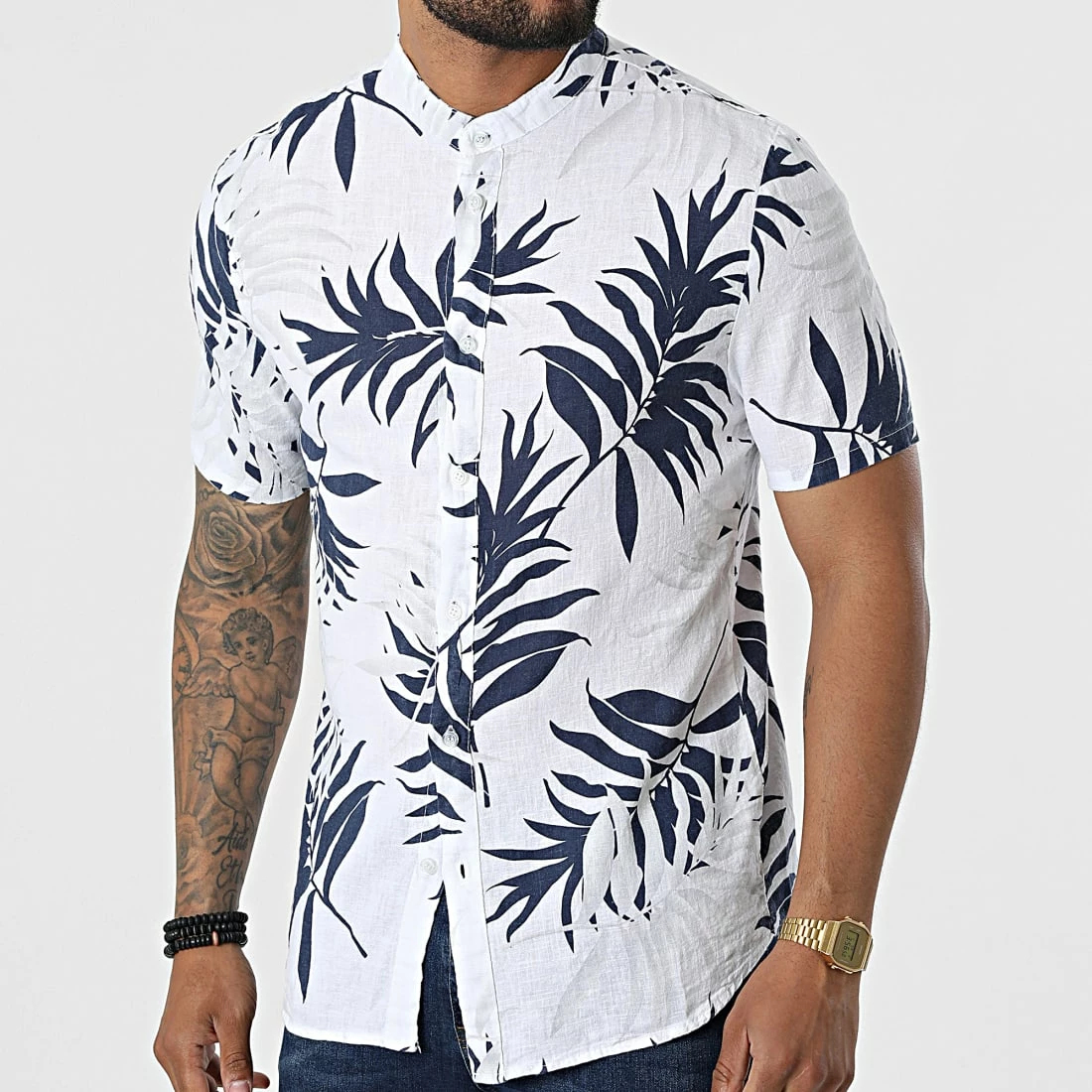 De gros 🤩 Chemise Manches Courtes Col Mao T21483 Blanc de Frilivin 🛒 3 De gros 🤩 Chemise Manches Courtes Col Mao T21483 Blanc de Frilivin 🛒