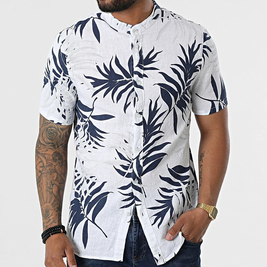 De gros 🤩 Chemise Manches Courtes Col Mao T21483 Blanc de Frilivin 🛒 5 De gros 🤩 Chemise Manches Courtes Col Mao T21483 Blanc de Frilivin 🛒 – Image 3