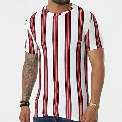 De gros 🎉 Tee 👕 Shirt A Rayures FL002 Blanc Rouge de Frilivin 👍