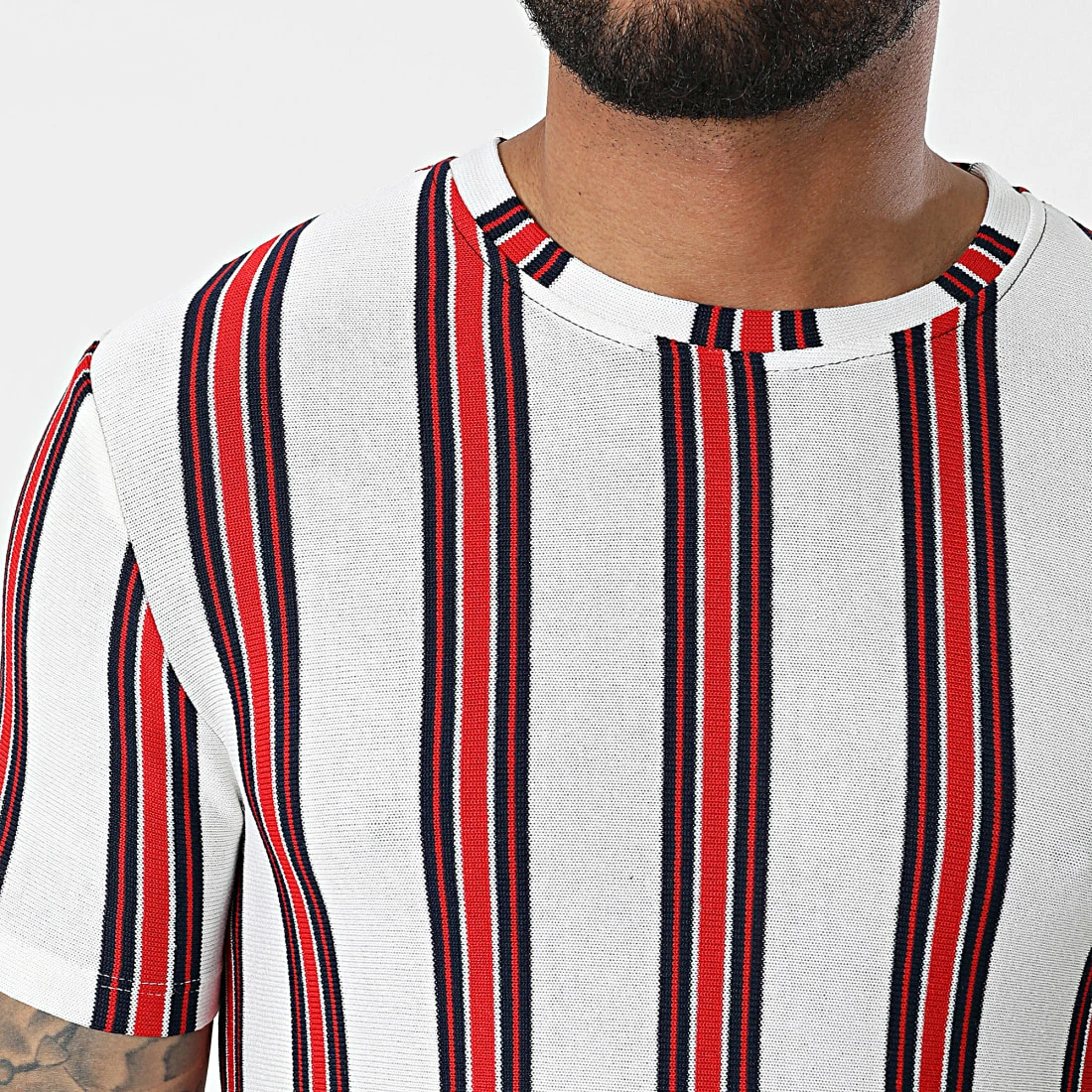 De gros 🎉 Tee 👕 Shirt A Rayures FL002 Blanc Rouge de Frilivin 👍 4 De gros 🎉 Tee 👕 Shirt A Rayures FL002 Blanc Rouge de Frilivin 👍 – Image 2