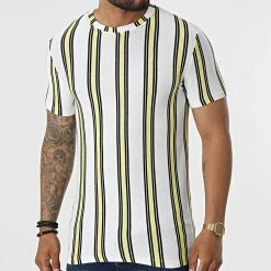 Acheter 😀 Tee 👚 Shirt A Rayures FL002 Blanc Jaune de Frilivin 😉