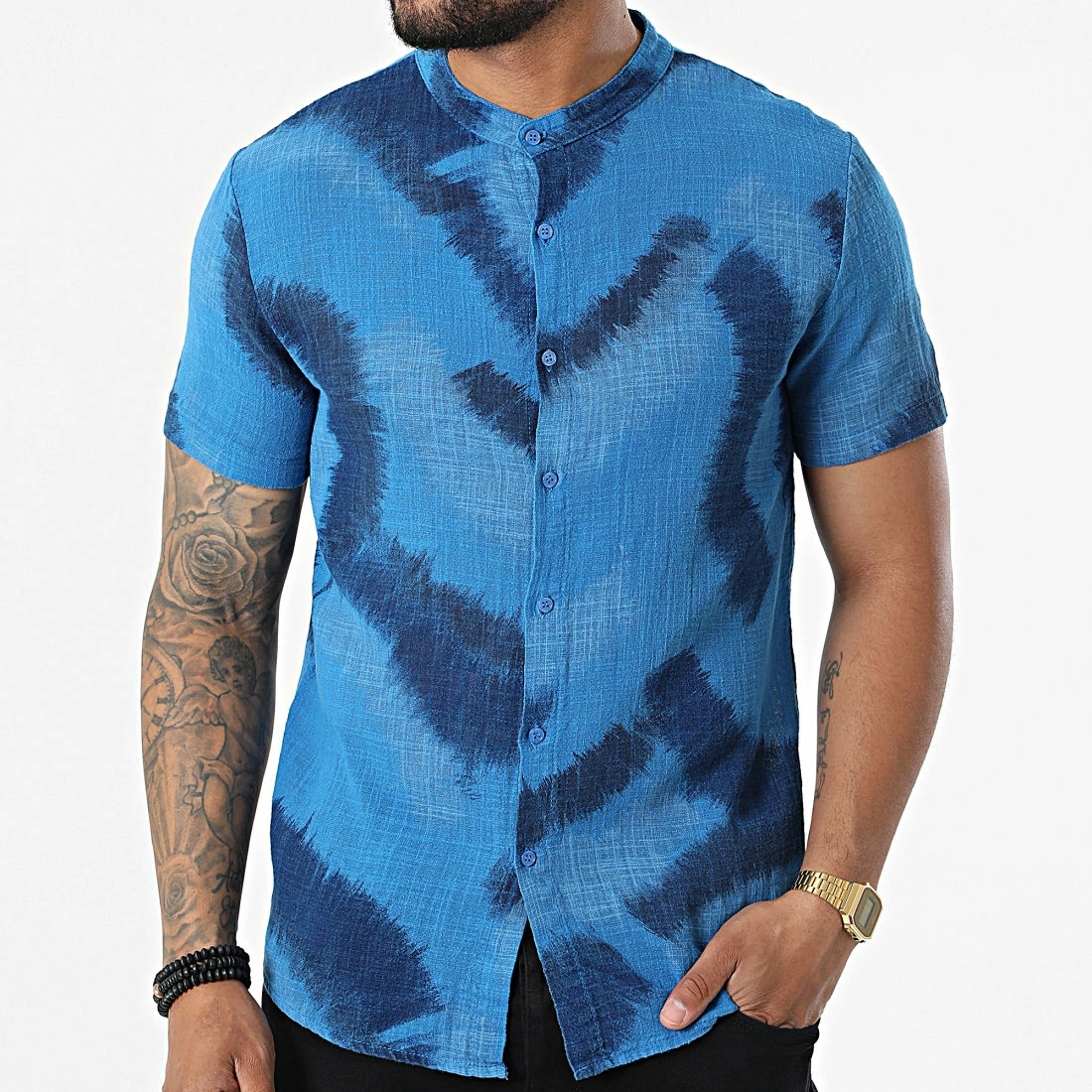 Meilleure vente 🎁 Chemise Manches Courtes Col Mao 695710 Bleu Marine de Frilivin 💯 5 Meilleure vente 🎁 Chemise Manches Courtes Col Mao 695710 Bleu Marine de Frilivin 💯 – Image 3